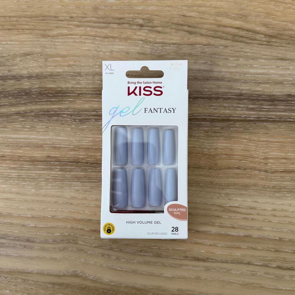 KISS Gel Fantasy High Volume Sculpted Nails XL — Matte Light Blue Gray NWT
